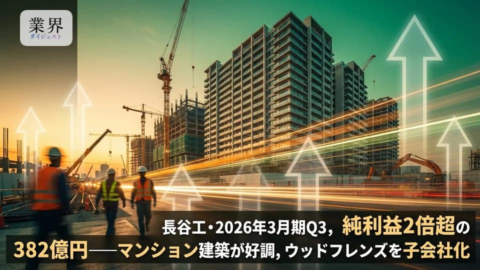 長谷工・2026年3月期Q3、純利益2倍超の 382億円——マンション建築が好調、ウッドフレンズを子会社化