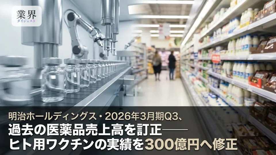 明治ホールディングス・2026年3月期Q3、過去の医薬品売上高を訂正——ヒト用ワクチン実績を300億円へ修正