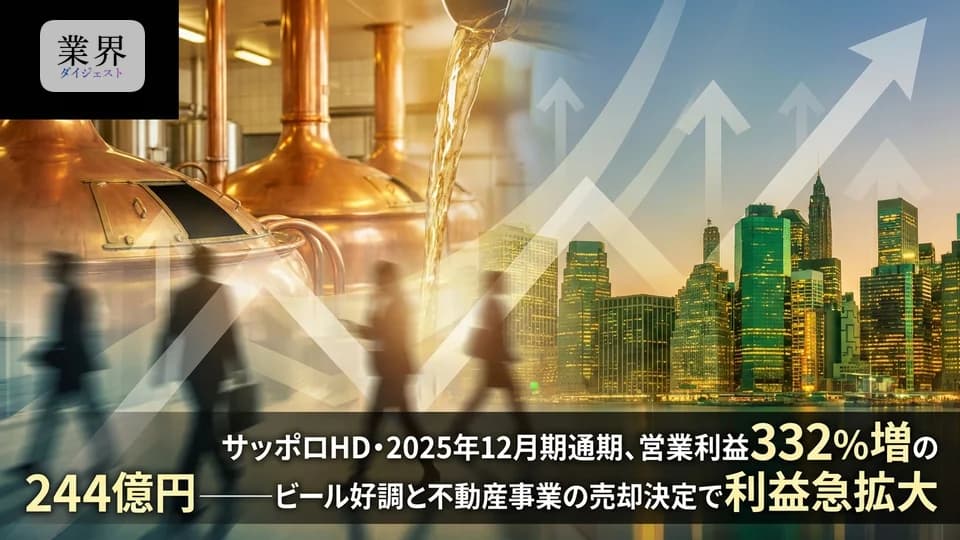 サッポロHD・2025年12月期通期、営業利益332%増の244億円——ビール好調と不動産事業の売却決定で利益急拡大