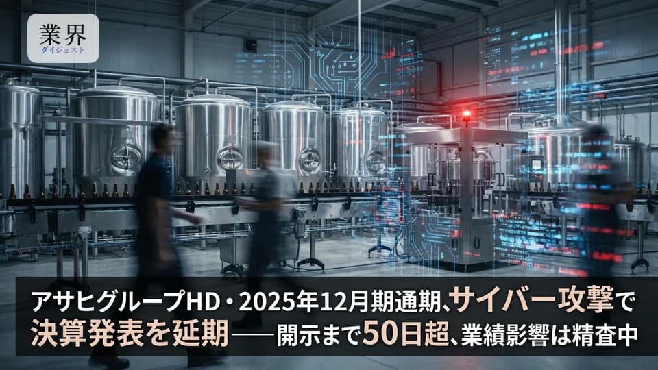 アサヒグループHD・2025年12月期通期、サイバー攻撃で決算発表を延期――開示まで50日超、業績影響は精査中