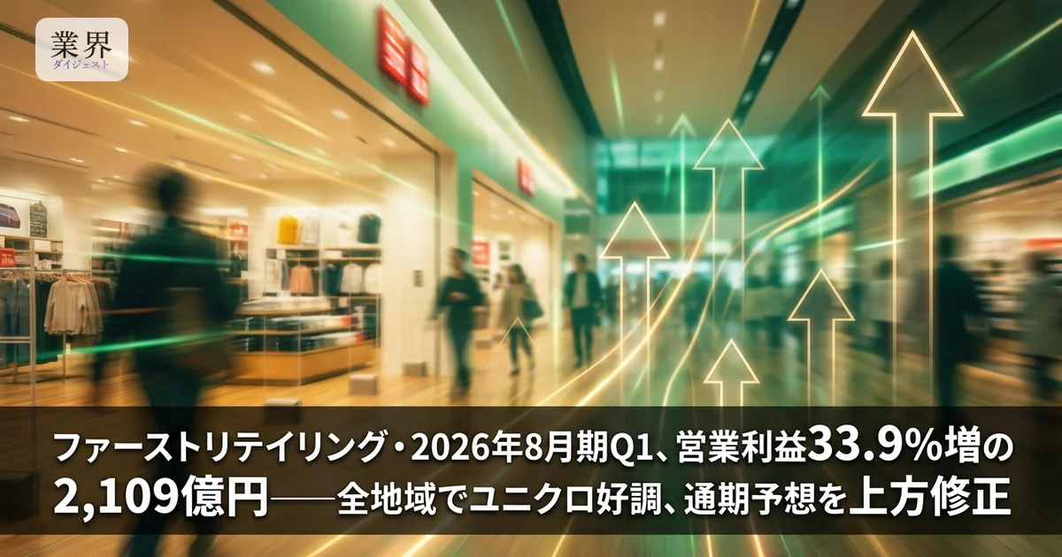 ファーストリテイリング・2026年8月期Q1、営業利益33.9%増の2,109億円——全地域でユニクロ好調、通期予想を上方修正