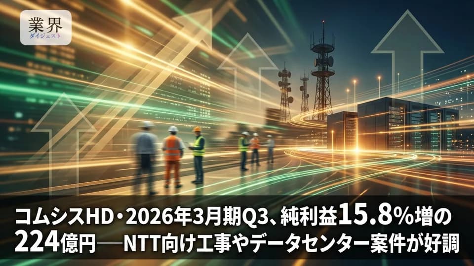 コムシスホールディングス・2026年3月期Q3、純利益15.8%増の224億円——データセンターやモバイル工事が牽引、株主還元も強化