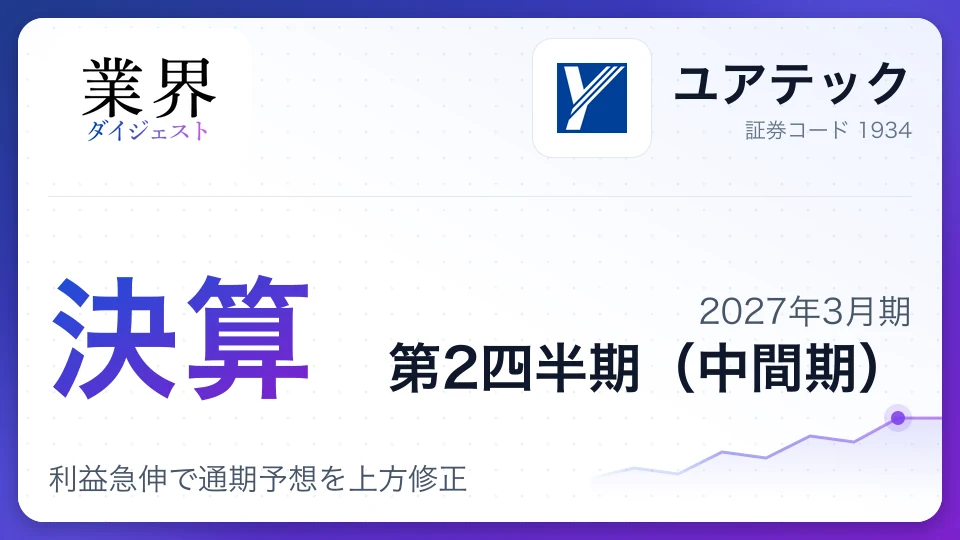 ユアテック、2027年3月期第2四半期決算、利益急伸で通期予想を上方修正
