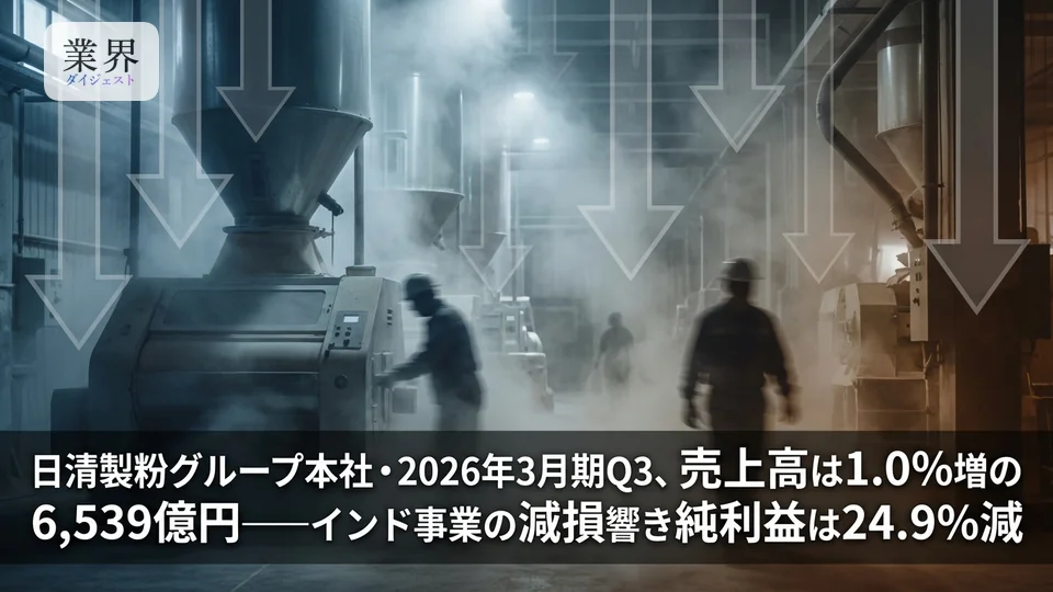 日清製粉G・2026年3月期Q3、純利益24.9%減の229億円——インド事業の減損響くも通期予想は据え置き