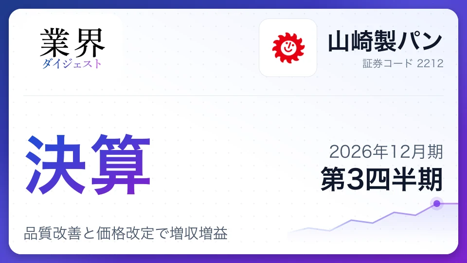 山崎製パン、2026年12月期第3四半期決算、品質改善と価格改定で増収増益