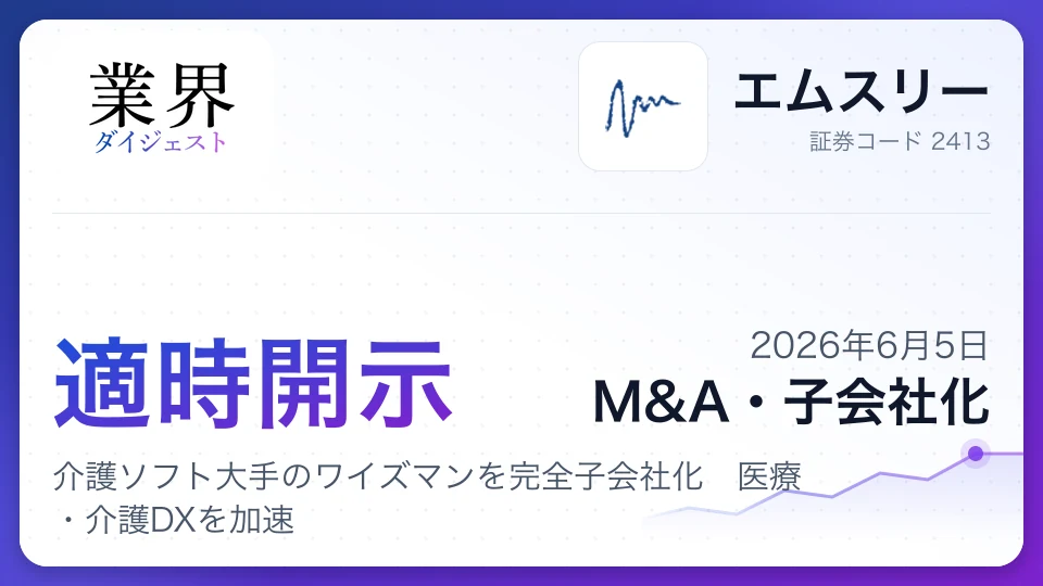 エムスリー、介護ソフト大手のワイズマンを完全子会社化 医療・介護DXを加速