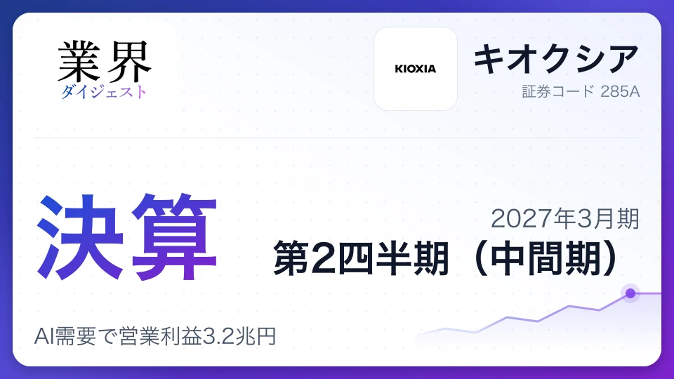 Kioxia Q2 FY2027: AI boom lifts first-half operating profit to ¥3.26tn