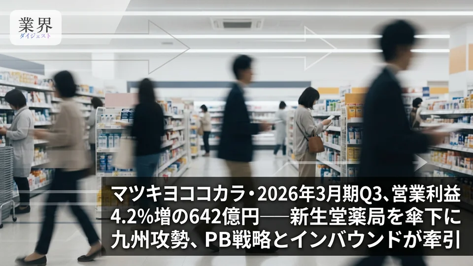 マツキヨココカラ・2026年3月期Q3、営業利益4.2%増の642億円——インバウンド需要が牽引、新生堂薬局を子会社化し九州基盤を拡大