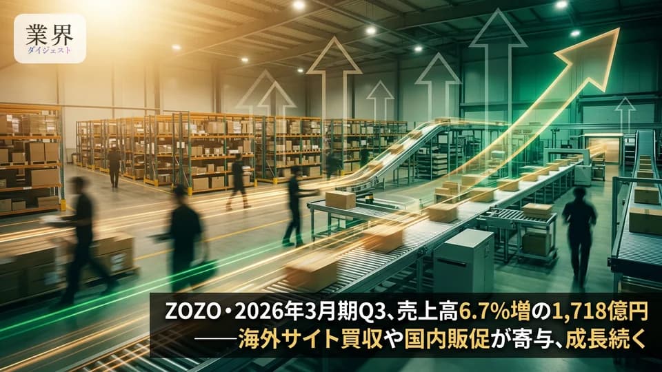 ZOZO・2026年3月期Q3、売上高6.7%増の1,718億円——商品取扱高が5,000億円を突破、海外プラットフォーム連結も寄与