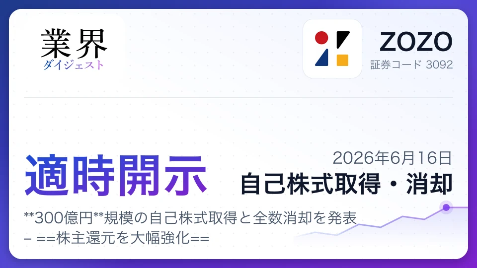 ZOZO、300億円規模の自己株式取得と全数消却を発表 – 株主還元を大幅強化