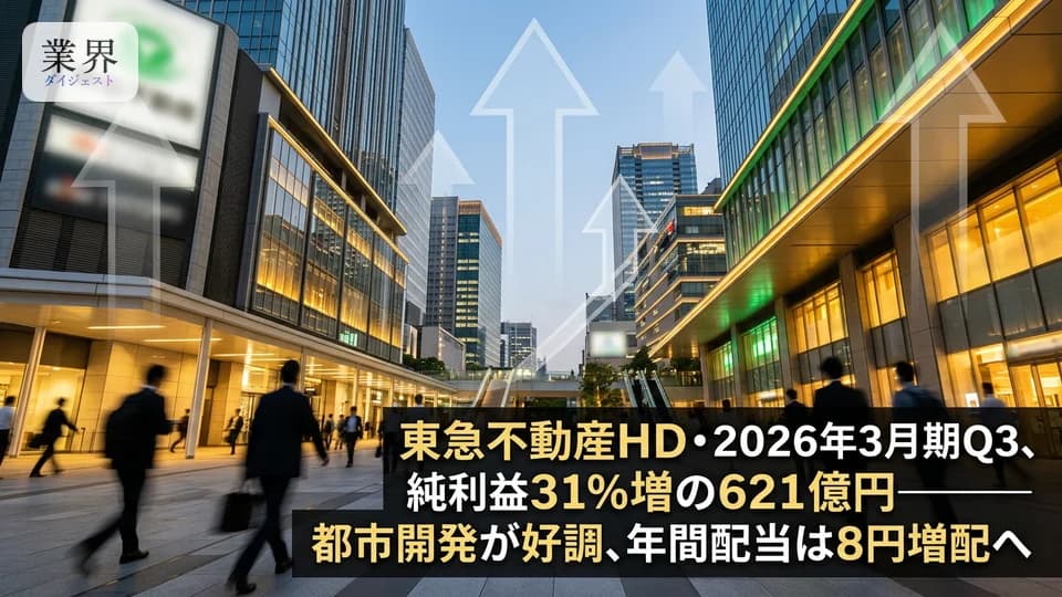 東急不動産HD・2026年3月期Q3、営業利益18.5%増の1,041億円——都市開発事業が大幅増益を牽引、通期増配も公表通り