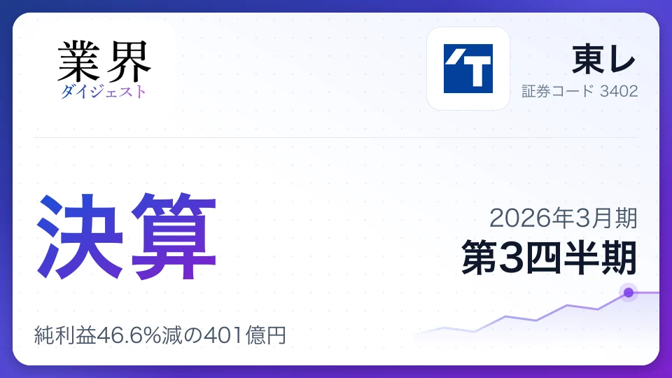 東レ・2026年3月期Q3、純利益46.6%減の401億円——韓国BSF事業の減損響く、通期売上予想を下方修正