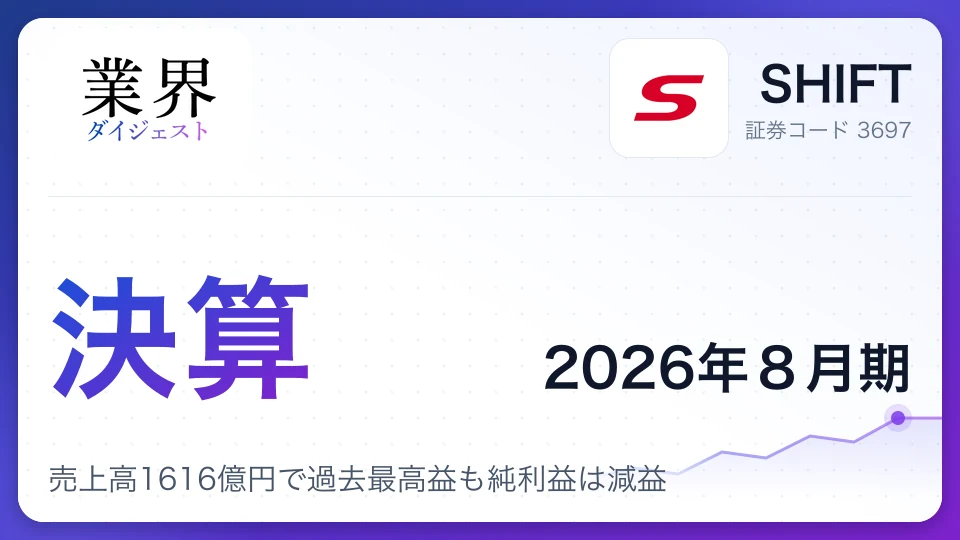 SHIFT、2026年8月期通期決算、売上高1616億円で過去最高益も純利益は減益