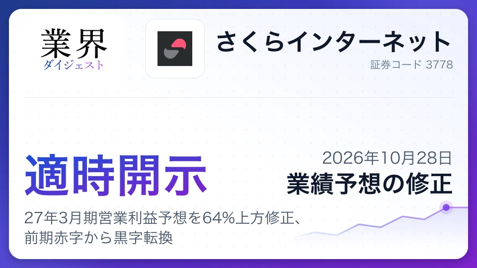 さくらインターネット、27年3月期営業利益予想を64%上方修正、前期赤字から黒字転換