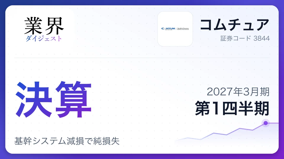 コムチュア、2027年3月期第1四半期決算、基幹システム減損で純損失