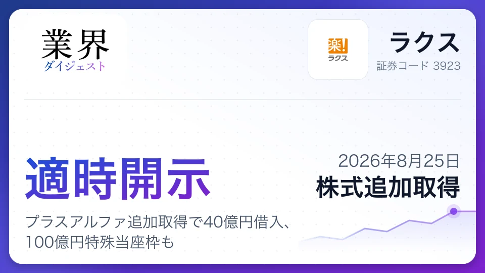 ラクス、プラスアルファ追加取得で40億円借入、100億円特殊当座枠も