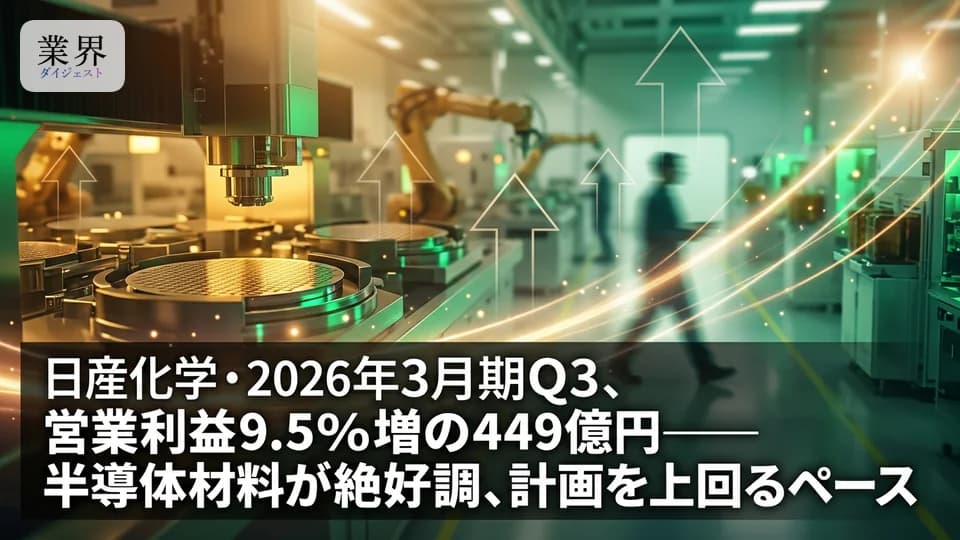 日産化学・2026年3月期Q3、純利益10.5%増の350億円——AI向け半導体材料が好調、通期は増収増益を維持
