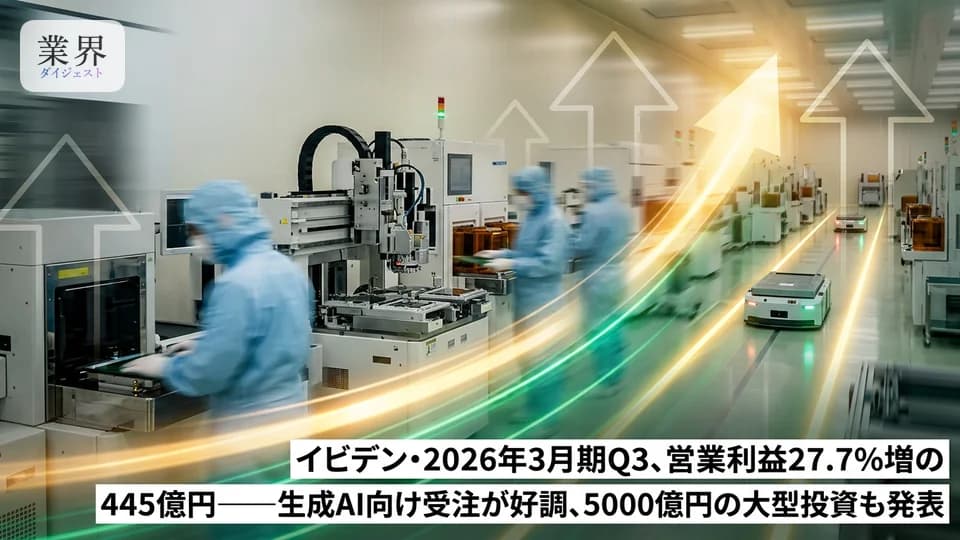 イビデン・2026年3月期Q3、純利益25%増の310億円——生成AI向けパッケージ基板が牽引、5,000億円規模の大型投資も発表