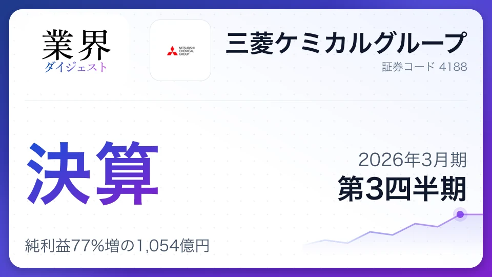 三菱ケミカルG・2026年3月期Q3、純利益77%増の1,054億円——製薬売却益寄与も、コークス撤退で通期予想を下方修正