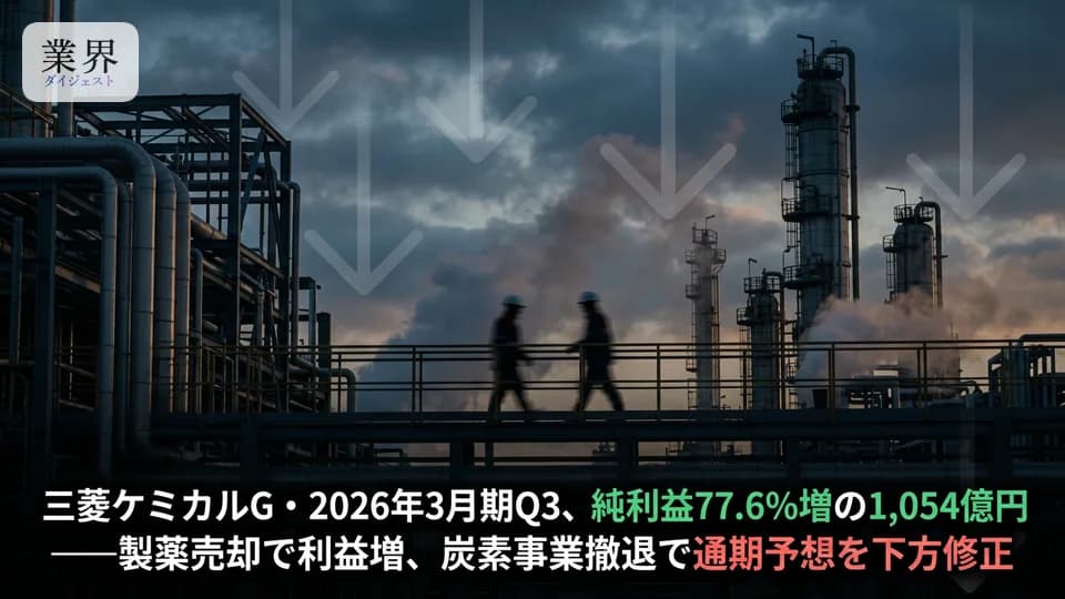 三菱ケミカルG・2026年3月期Q3、純利益77%増の1,054億円——製薬売却益寄与も、コークス撤退で通期予想を下方修正
