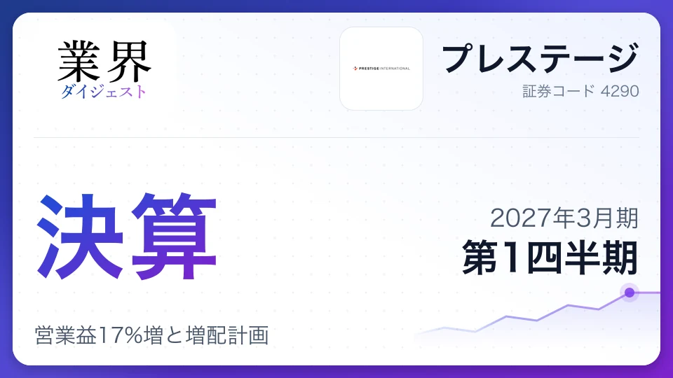 プレステージ、2027年3月期第1四半期決算、営業益17%増と増配計画