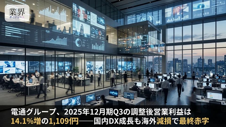 電通グループ、2025年12月期Q3の調整後営業利益は14.1%増の1,109億円——国内DX成長も海外減損で最終赤字