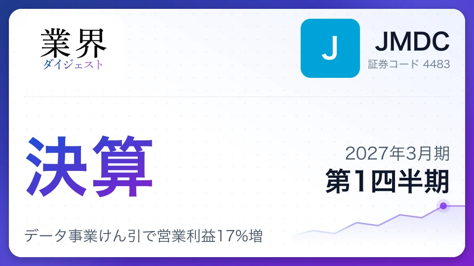JMDC、2027年3月期第1四半期決算、データ事業けん引で営業利益17%増