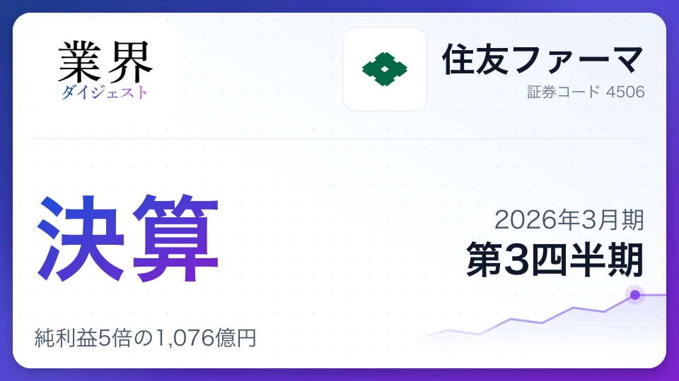 住友ファーマ・2026年3月期Q3、純利益5倍の1,076億円——北米新薬の成長と事業構造改革が奏功
