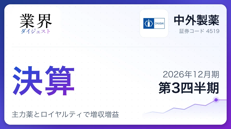 中外製薬、2026年12月期第3四半期決算、主力薬とロイヤルティで増収増益