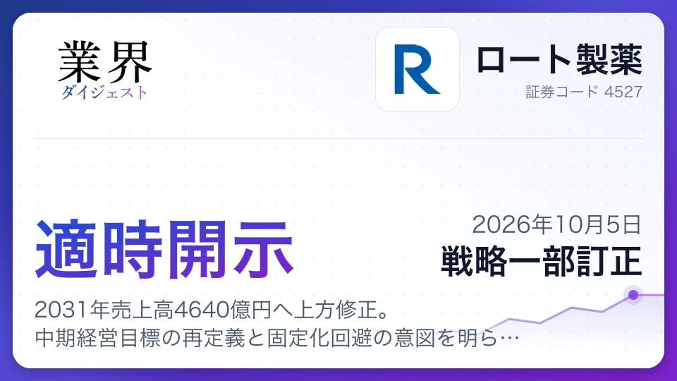 ロート製薬、2031年売上高4640億円へ上方修正。中期経営目標の再定義と固定化回避の意図を明らかに