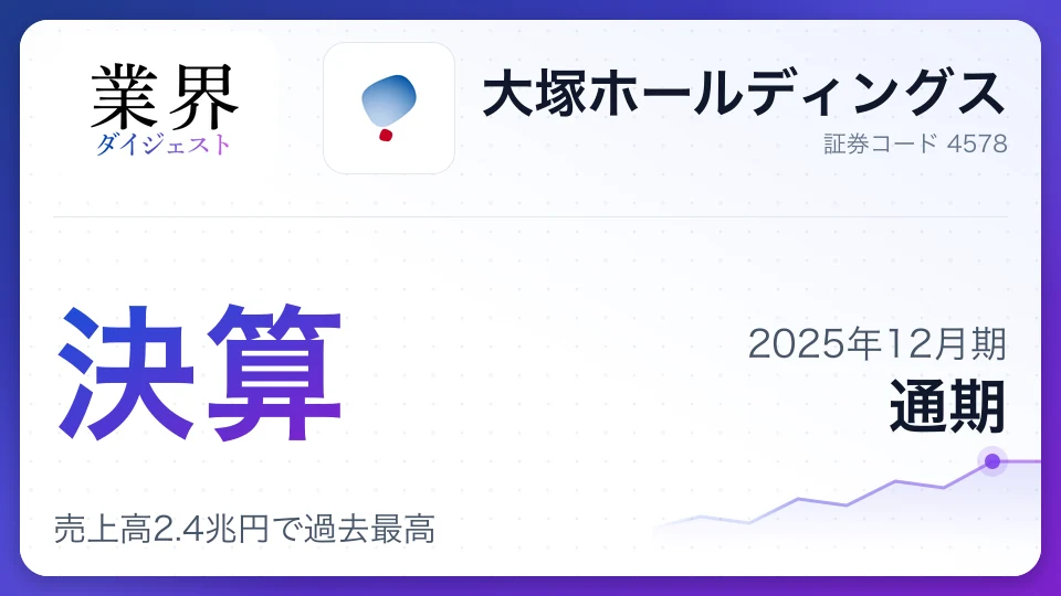 大塚ホールディングス・2025年12月期通期、売上高2.4兆円で過去最高——主力薬伸長と500億円の自社株買いを発表