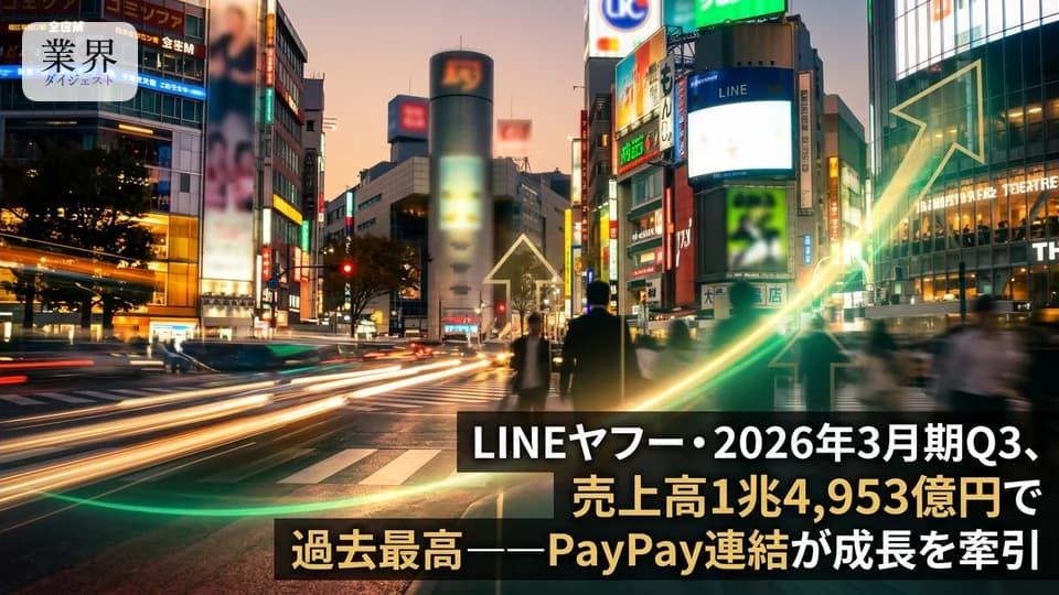 LINEヤフー・2026年3月期Q3、営業利益11.6%増の2,841億円——戦略事業が大幅増益、アスクル障害響き売上予想は下方修正