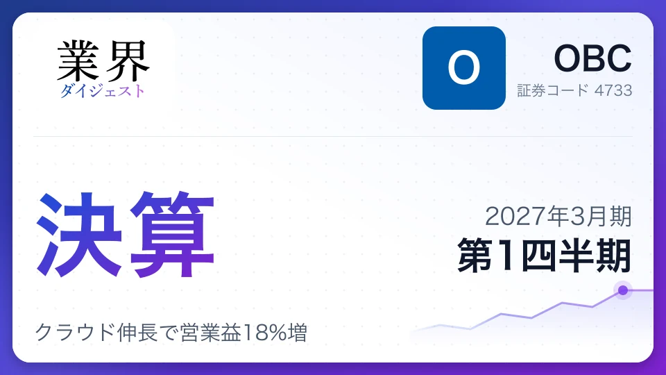 OBC、2027年3月期第1四半期決算、クラウド伸長で営業益18%増