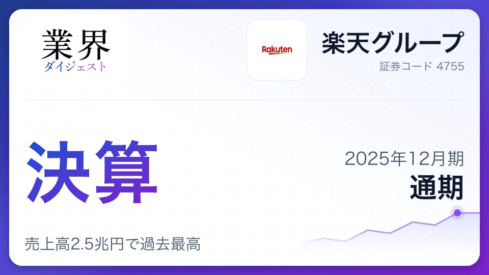 楽天グループ・2025年12月期、売上高2.5兆円で過去最高——モバイル1,000万回線突破、Non-GAAP営業益は15倍に急拡大