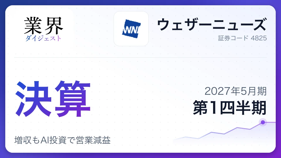 ウェザーニューズ、2027年5月期第1四半期決算、増収もAI投資で営業減益