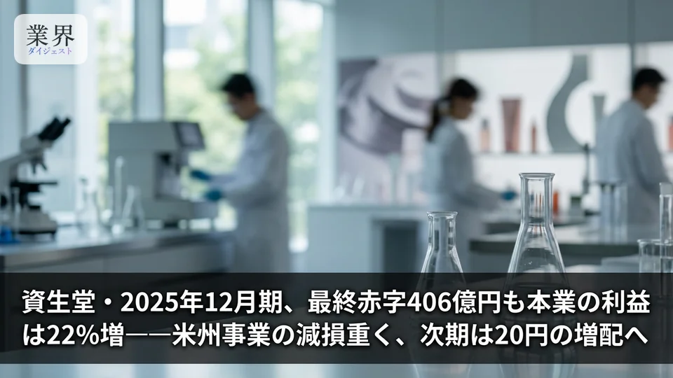 資生堂・2025年12月期通期、最終赤字406億円に拡大——米州事業で468億円の減損計上も、次期は20円増配の強気予想