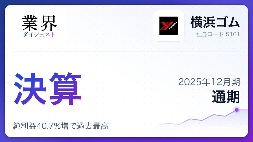横浜ゴム・2025年12月期通期、純利益40.7%増で過去最高——グッドイヤー買収と高付加価値戦略が寄与、増配も発表