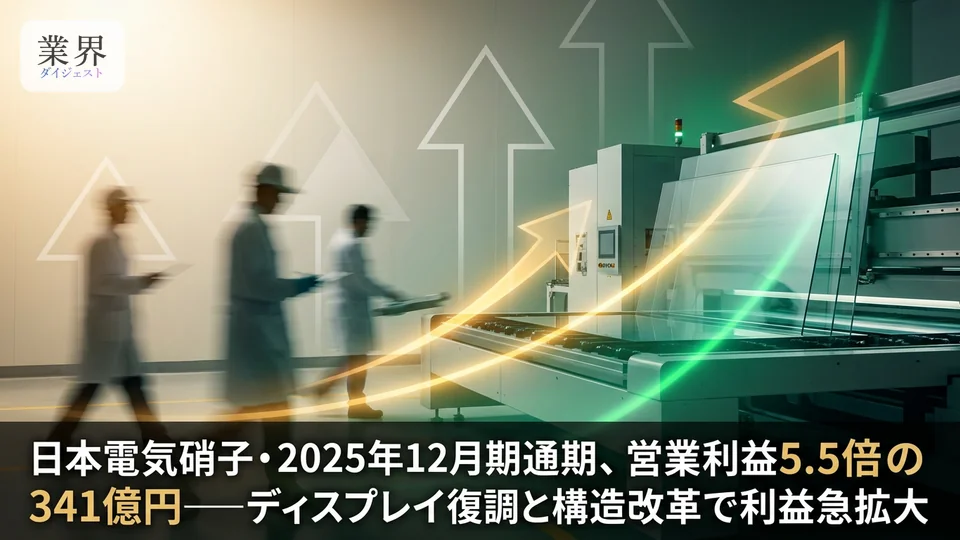 日本電気硝子・2025年12月期通期、営業利益4.5倍の341億円——ディスプレイ価格改定が奏功、200億円の自社株買いも発表