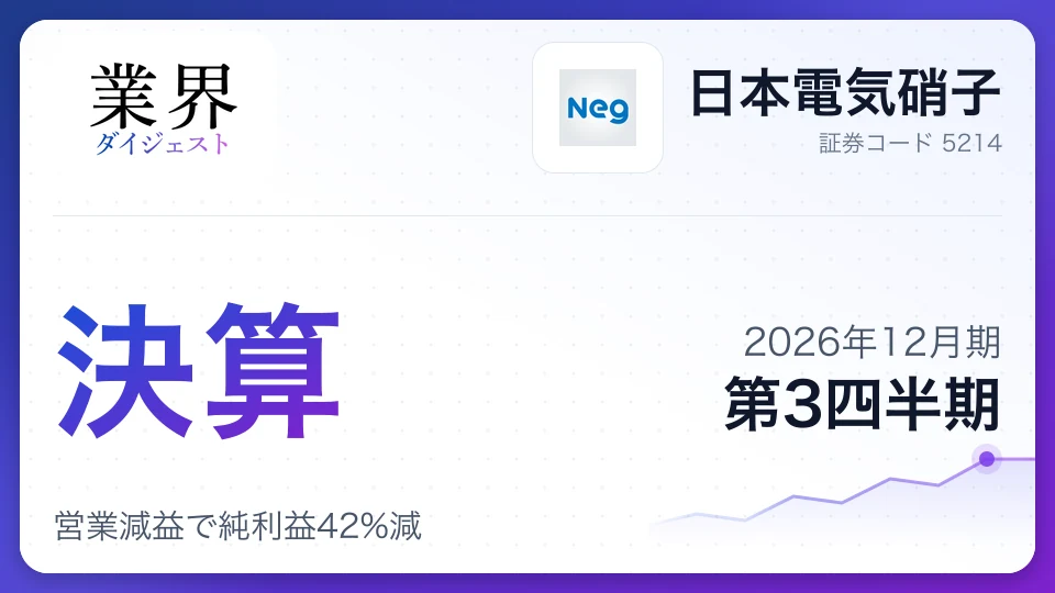 日本電気硝子、2026年12月期第3四半期決算、営業減益で純利益42%減