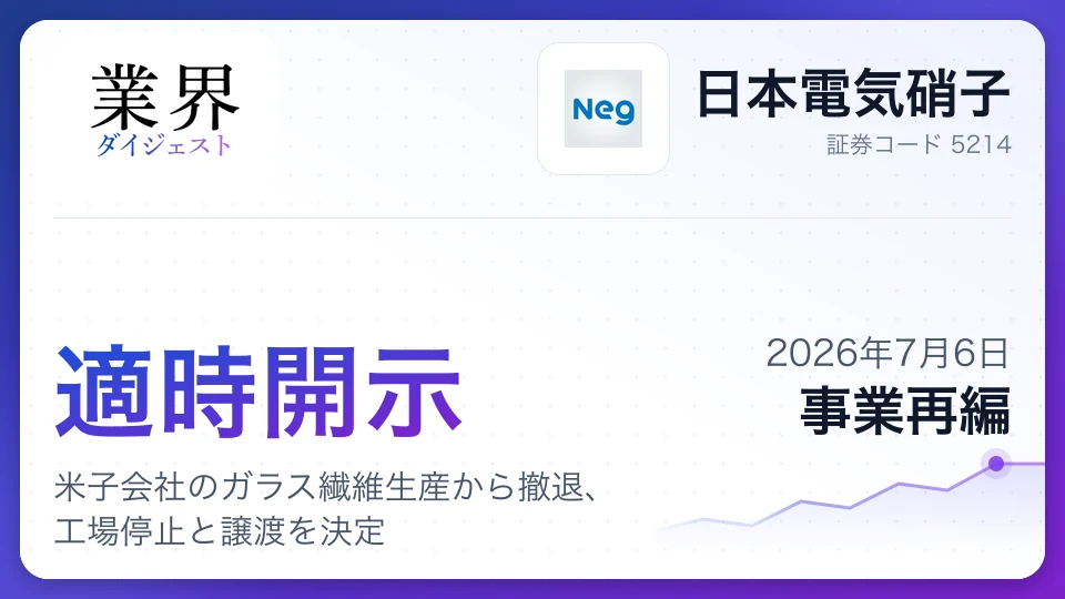 日本電気硝子、米子会社のガラス繊維生産から撤退、工場停止と譲渡を決定