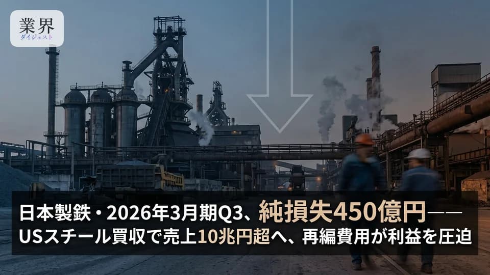 日本製鉄・2026年3月期Q3、売上高10%増の7.2兆円も450億円の最終赤字——米USスチール買収と事業再編損が響く