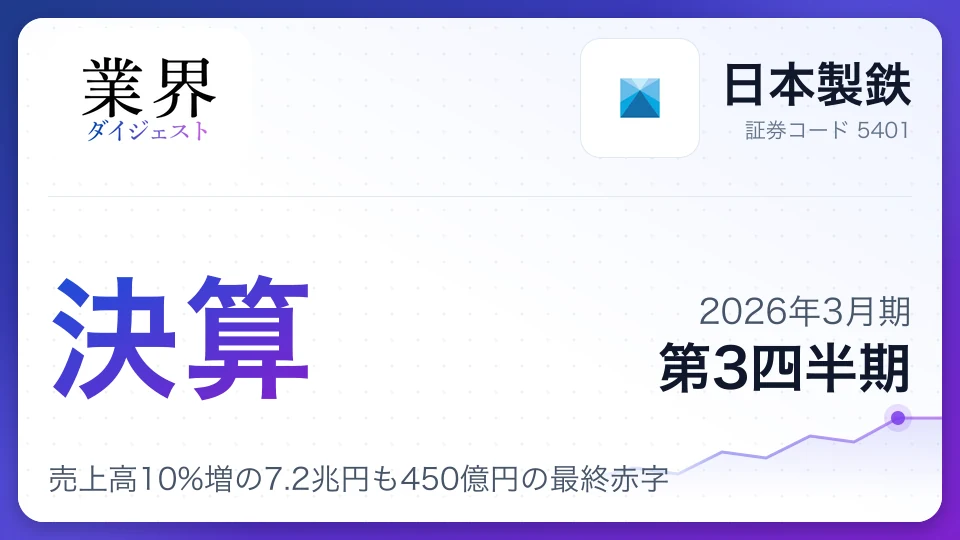 日本製鉄・2026年3月期Q3、売上高10%増の7.2兆円も450億円の最終赤字——米USスチール買収と事業再編損が響く