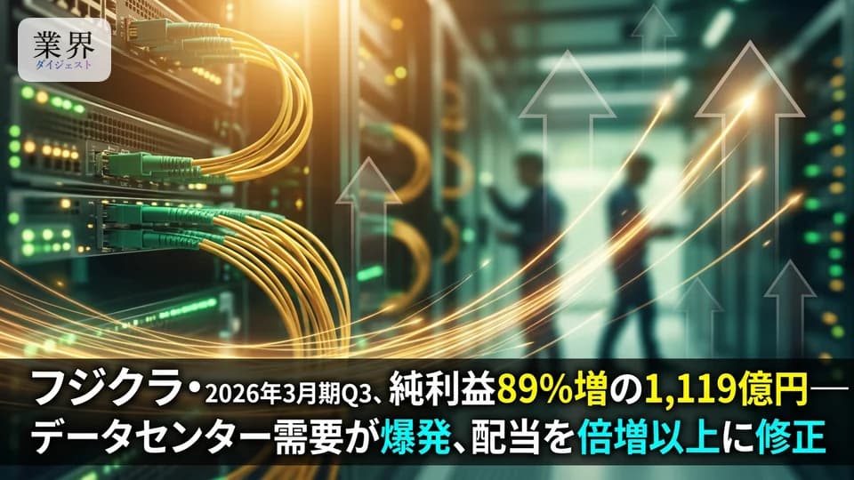 フジクラ・2026年3月期Q3、純利益89%増の1,119億円——生成AI向け需要が急伸、配当は前期比2.1倍に大幅増額