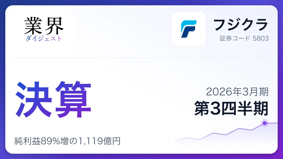 フジクラ・2026年3月期Q3、純利益89%増の1,119億円——生成AI向け需要が急伸、配当は前期比2.1倍に大幅増額