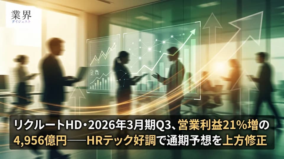 リクルートHD・2026年3月期Q3、営業利益21%増の4,956億円——HRテクノロジー好調で通期予想を上方修正