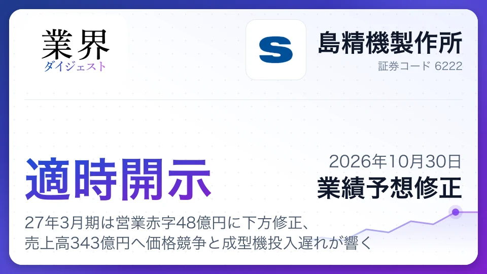 SHIMA SEIKI: FY2027 forecast cut to ¥4.8bn operating loss