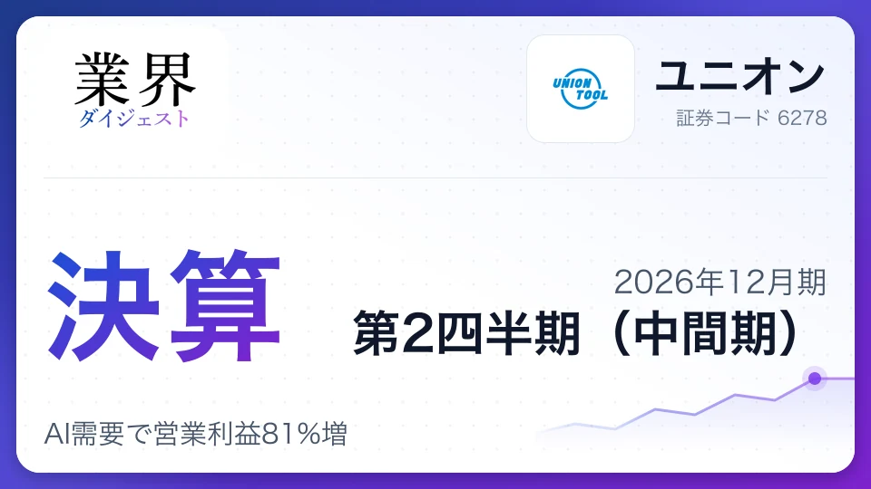 ユニオン、2026年12月期第2四半期決算、AI需要で営業利益81%増