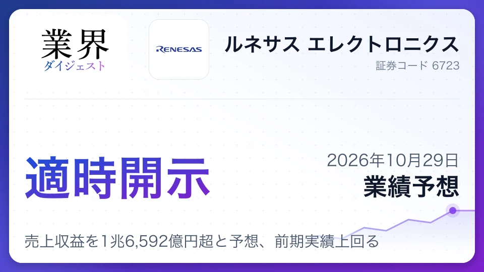 ルネサス、2026年12月期売上収益を1兆6,592億円超と予想、前期実績上回る