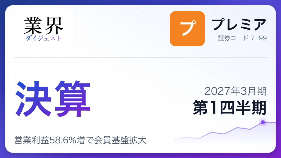 プレミア、2027年3月期第1四半期決算、営業利益58.6%増で会員基盤拡大