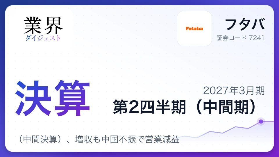 フタバ、2027年3月期第2四半期決算(中間決算)、増収も中国不振で営業減益